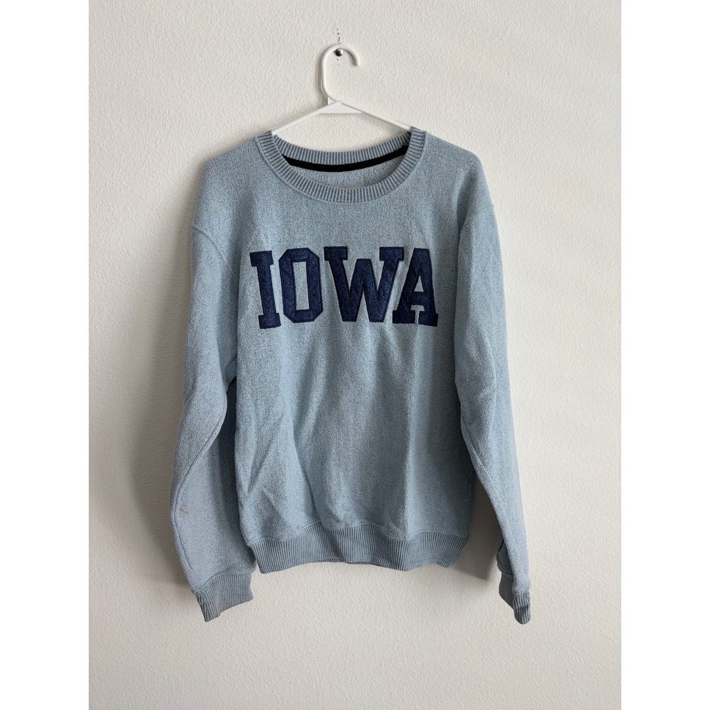 New York Popular Iowa Crewneck Sweatshirt Light Blue Navy Applique Small